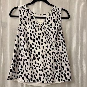 A NEW DAY (XS) Tank Top BLACK DOT Ruched Sleeveless Silk Front Stretch Knit Back